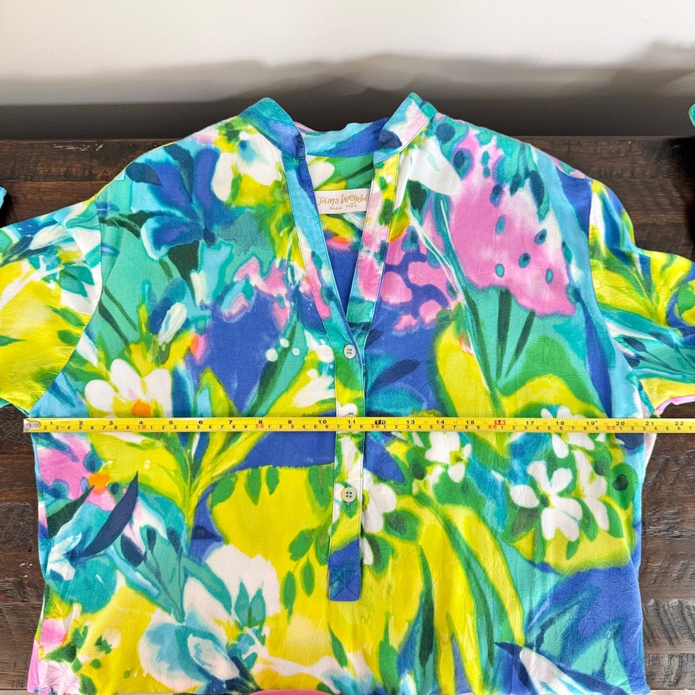 JAMS World Floral Tunic Shirt 3/4 Button Down Womens Small - Picture 6 of 8